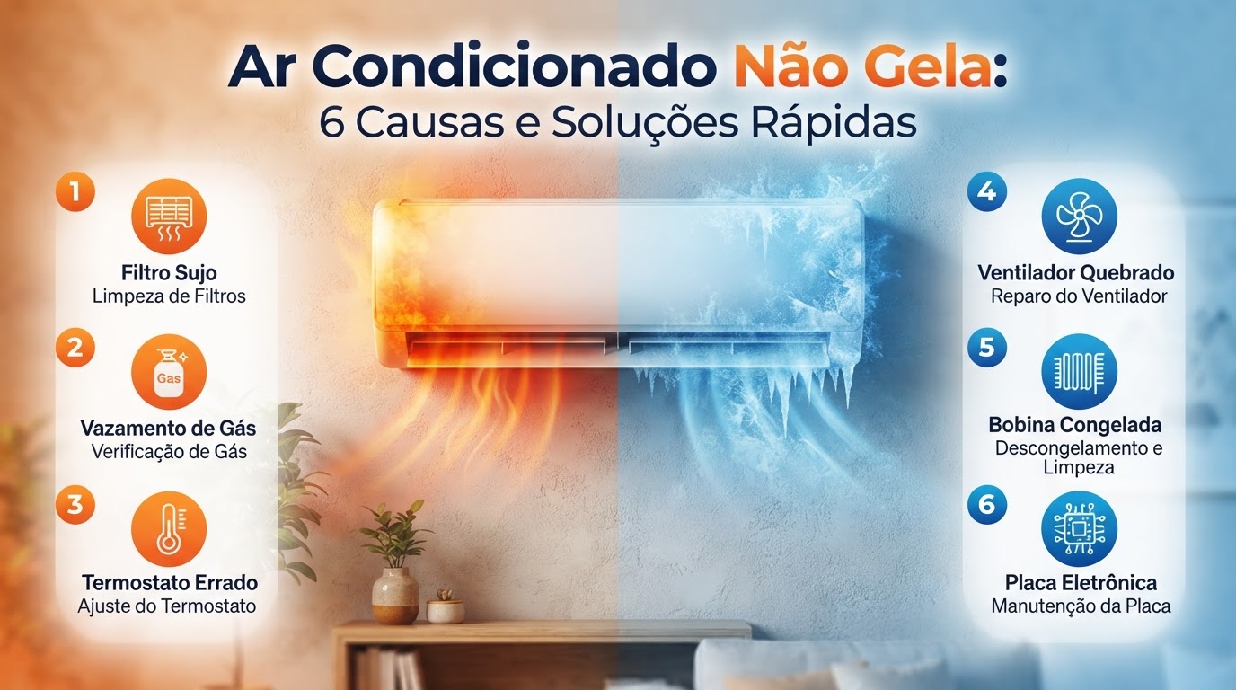 Ar condicionado nao gela infografico com 6 causas e solucoes